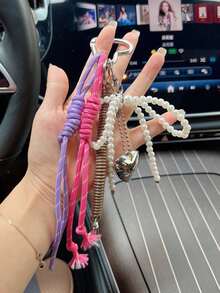 Yogodlns 卡哇伊 1 件时尚风格甜美酷炫仿珍珠绳结五角星吊坠钥匙扣钥匙圈包饰，适合日常佩戴生日礼物创意钥匙扣 DIY 包包吊坠可爱配饰礼品创意 - 彩色 - 查看 3