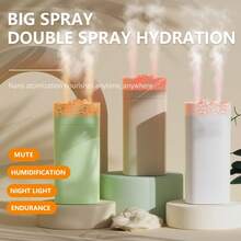 600mL Mini Air Humidifier Silent 7 Color Luminous Bonfire USB Dual Jet Essential Oil Aromatherapy Spray Purify Office Home Bedroom