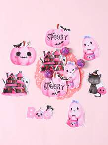 48 件粉色万圣节主题棒棒糖纸卡，不同图案的棒棒糖纸包装卡袋，万圣节粉色南瓜鬼城堡图案棒棒糖纸卡，万圣节棒棒糖包装卡袋，万圣节快乐礼品袋，不给糖就捣蛋，节日派对房间桌子包装礼品棒棒糖装饰卡袋，万圣节派对礼物，派对回礼