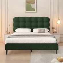 Upholstered Platform Bed Frame With Headboard, Boucle Upholstered Bed Frame With Strong Wooden Slats Support, Two Bed Forms Design, Bedroom Furniture, No Boxing Spring Needed, Easy Assembly - 綠色 - 查看 12
