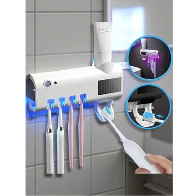 Dispensador Pasta de Dientes Automático, Luz Ultravioleta Suporte Escoba de Dientes Elimina Bacterias