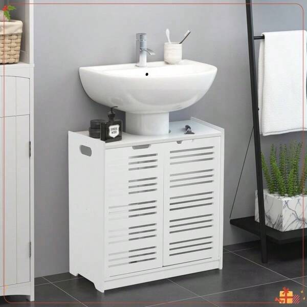 Freestanding Bathroom Vanity Under Sink Pedestal, Basin Sink Storage Cabinet With Double-Sided Floor Storage Shelf(Not Include Basin Sink), White