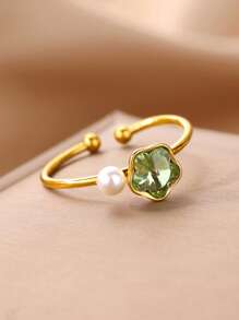Anillos de acero inoxidable con pequeñas mariposas azules y flores, anillo de color dorado impermeable para mujeres, joyería de perlas falsas para boda, accesorios para vacaciones, regalo para mamá/mejores amigas/hija