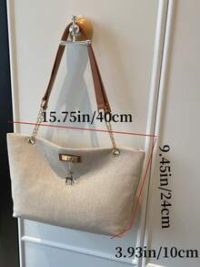 1pc Polyester Deer Pattern Decorative Large Capacity Zipper Shoulder Tote Bag, Suitable For Women's Daily Use - Multicolor - View 3