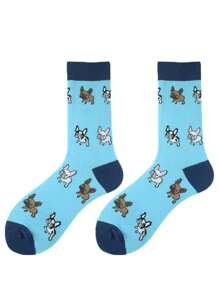 1 par de calcetines medianos para hombres con estampado de perro de dibujos animados, cómodos de usar, opción perfecta para hombres