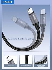 EAGET USB Type-C Data Cable, Fast Charging USB A To Type-C Charging Cable, Braided Cord, Compatible With IPhone 15/15Plus/15Pro Max/16, Galaxy S23 Ultra/S23/S23+, S22/S22 Ultra/S22+, S21 And Android Smartphones - Black - View 7