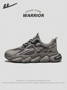WARRIOR 1 Pair 2025 New Warrior Series Men's Chunky Sneakers, Campus Shoes, Low-Top Lace-Up, PU Mesh Upper, Cushioned & Elevated Sole, Suitable For Spring, Summer, Autumn Wear, Outdoor, Daily, Work, Study, Leisure