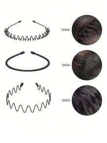 Street 5PCS Metal Waved Style Black Hairband For Men And Women, Casual Headwear For Boys And Women Sports Non-Slip Bangs Broken, Gold Head Piece, Hairband, Hair Hoop, Hair Band, Headbands