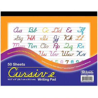 BAZIC Cursive Writing Pad 50 Sheet 10.5" X 8", Handwriting Learning Practice Workbook, For Beginning, Grades 2-3, 1-Pack