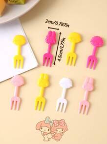 Sanrio 10pcs/30PCS/50pcs Cartoon Melody Rabbit Fruit Fork Set, Cute Animal Creative Fruit Signature Bento Fruit Fork, Dessert Fork, Party, Birthday, Holiday Gift, Perfect Gift For Friends, Colleagues, And Family