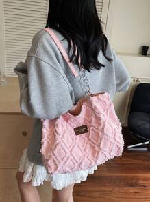 Bolsa listrada da moda - Bolsa de ombro feminina de grande capacidade - Bolsa tote com zíper para uso diário - Bolsa tote minimalista com corrente para adolescentes, mulheres, estudantes universitárias, novatas e trabalhadoras de colarinho branco. Perfeita para escritório, trabalho, negócios, deslocamento. A melhor bolsa de trabalho para mulheres, bolsa de estudante de volta às aulas.