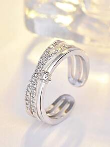 Nooxian 1 pezzo Anello regolabile da sposa, stile elegante e chic, anello di fidanzamento di lusso in rame con croce e zirconia cubica per donna
