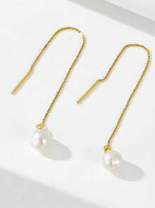 1 par de brincos pendentes de prata esterlina S925 com borla e pérola natural, joia elegante e moderna