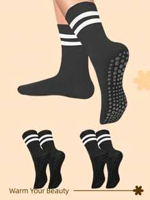 3 Pairs Women's Yoga Socks With Anti-Slip Grip, Suitable For All Seasons, Women's Non-Slip Long Socks With Grip, Appropriate For Ballet, Dance And Exercise, For Gym