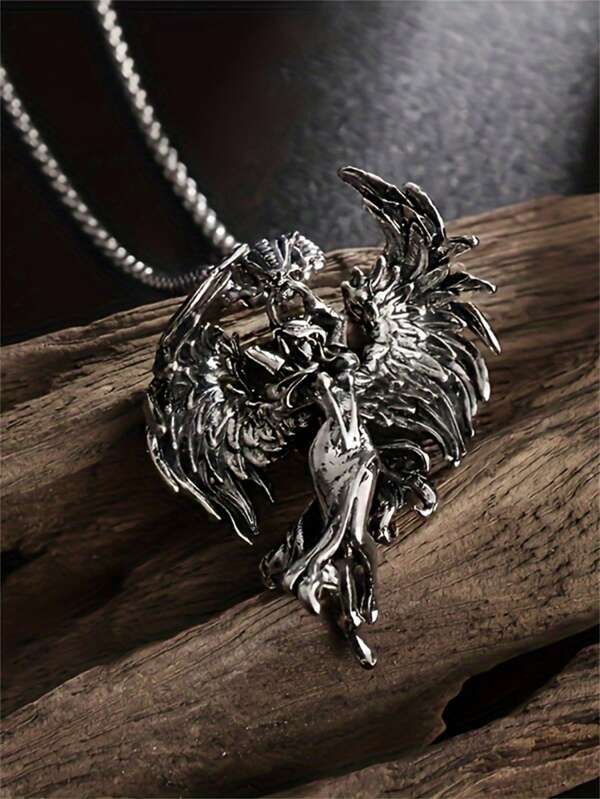1PC New Retro Gothic Succubus Angel Pendant Necklace, Fashion Punk Street Rock Jewelry Accessories Gift For Parties And Parties