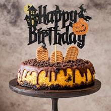 1pc Happy Halloween Cake Topper, Glitter Witch, Ghost House, Pumpkin Cake Decoration Picks, Suitable For Halloween Themed Cakes And Birthday Party Supplies - Multicolor - View 5