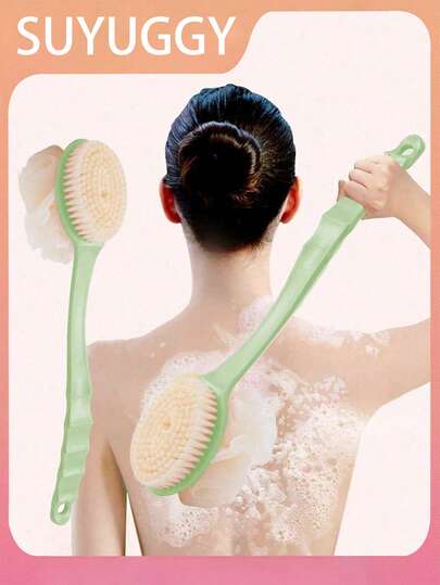 1 件粉色/蓝色长柄沐浴刷，多功能擦洗刷，用于背部去角质和淋浴清洁