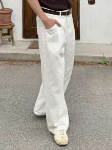 1pc Men's Stylish Justice Brother Washed Denim Wide Leg Casual Loose Fit Jeans