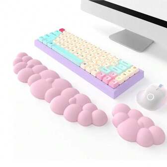 云鼠标垫腕托和键盘腕托，符合人体工程学设计的打字记忆泡沫腕托 PU 人造皮革杯垫，轻质办公桌凝胶手腕托