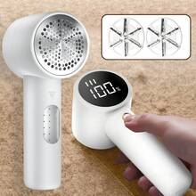 织物剃毛器，带 2 个额外替换刀片的电动除毛器，可充电除毛器，毛衣除毛器，可去除起毛球，电池供电，升级为 6 刀片，3 速，带 LED 显示屏，适用于衣服、室内装潢、家具 - 白色 - 查看 2