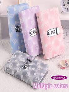 密码锁存钱罐，可爱心形图案，方便，适合女性，包含 50 页，可容纳超过 100 张支票、账单、照片、邮票和银行卡，方便存储和管理 - 灰色 - 查看 4