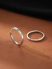 1 Pair Fashionable, Minimalist & Versatile Circular Hoop Earrings Suitable For Daily Wear - Silver - View 3