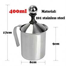 LINMilk Frother HomeGoal Stainless Steel Manual Milk Foamer Handheld Coffee Milk Frothing Pitchers Manual Operated Milk Foam Maker For Cappuccino Coffee Latte Hot Chocolate 14Ounce 400ml - Silver - View 2