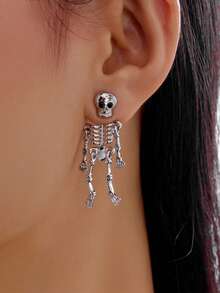 2 件万圣节骷髅/骨头设计耳环 - 銀色 - 查看 2