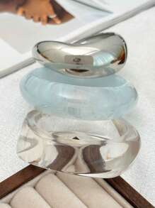 1pc/3pcs/Set Bohemian Geometric Arc Smooth Resin Cuff Bracelet, Luxurious Casual Party Women Couples Wedding Holiday Versatile Metal Jewelry Bracelet Gift (The Material And Color Of The Bracelet Are Subject To The Actual Product)