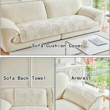 Classic Dyed Comfortable Velvet Sofa Cover For Living Rooms - Machine Washable Polyester T-Cushion Cover - All-In-One Furniture Cover For Single, Double, 3 And 4 And Combination Sofas - 卡其色 - 查看 5