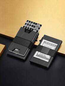 RFID屏蔽信用卡夹超薄铝制男士钱包带现金带简约外壳弹出式卡夹男士钱包，父亲节礼物，送给爸爸、男朋友、爷爷、丈夫、朋友、兄弟的礼物