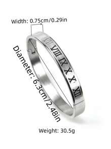 1 pieza Brazalete de acero inoxidable con números romanos de moda para hombre (abierto)