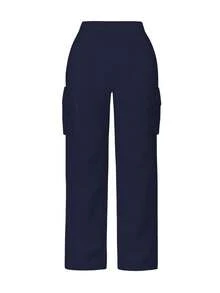 Plus Size Women's Casual Fashion Versatile Cargo Pants Spring - Navy Blue - View 10