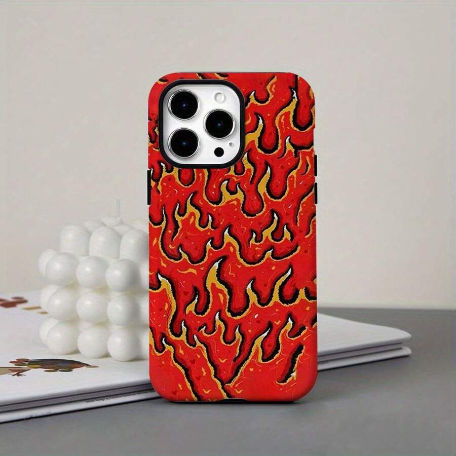 Funda para teléfono (1 unidad) con diseño de llama apasionada, película protectora dos en uno. Resistente y amortiguadora de golpes. Compatible con los modelos 16, 15, 14, 13, 12, 11, Plus, Pro, Birthday Friends y FLEHYMSHK. - Colores mixtos 1 - Ver 1