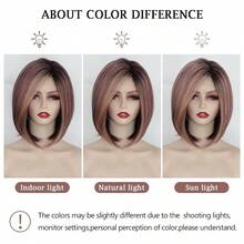 MSide Part Layered Bury Short Bob Wigs For White Women Ombre Bury Mix Blonde Bob Straight Hair Wig With Dark Roots Synthetic Natural Looking Daily Party Wig 12 Inch 6001 - Ombreburgundymixedblonde - Xem 4