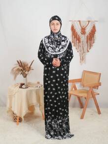 1pc Women Veil Loose And Comfortable Printed Headscarf Prayer Dress Women Hijab, Suitable For Daily Festivals