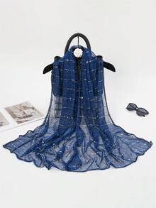 1pc Women Elegant Breathable Sequined Decor Elastic Headband, Solid Color Shiny Lightweight Sun Protection Neck Scarf, Suitable For All Seasons Including Sheer Crease-Resistant Beach Wrap For Dress