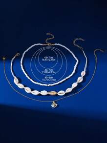 Set de 3 collares colgantes con criaturas marinas de estilo bohemio, serie de collares artesanales con cuentas y conchas marinas, adecuado como accesorio de moda para vacaciones y viajes de mujer