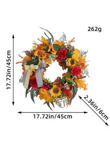 1/2pcs, 17.72inch Orange Maple Leaf, Sunflower Wreath, PVC Sunflower, Eucalyptus Leaf, Bow Design, Classic Home Decor - For Party Background, Fence Wall, Outdoor Decoration, Garden, Window Display, Yard, Holiday Props, Artificial Decoration Fall Decor Halloween Autumn Decor - Multicolor - View 8
