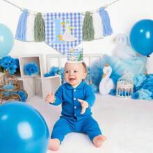 Goose 1st Birthday High Chair Banner, Goose 1st Birthday Crown, Silly Goose Decoration, Garden Party Photo Props, Goose Prince Blue Tassel Floral Wreath, Goose Smash Cake High Chair Wreath