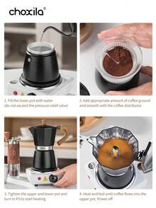 choxila 1pc Moka Pot, Stovetop Espresso Maker, Espresso Coffee Maker, 3/6 Cups Coffee Pot, Aluminium Stovetop Camping Espresso Maker, Coffee Tool For Cappuccino Or Latte Back To School
