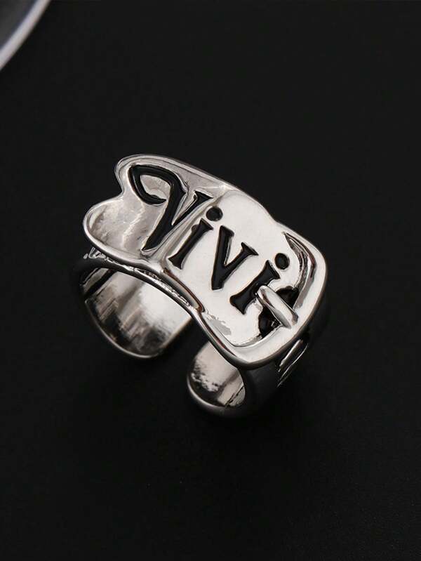 1pc European & American Personalized English Alphabet Open Ring, Adjustable Unisex Versatile Everyday And Special Occasion Wear
