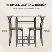 Flamaker Furmax 3 Piece Wood Round Table & Chair Set For Dining Room Kitchen Bar Breakfast, With Wine Storage Rack, Space Saving - Coffee Brown - View 5