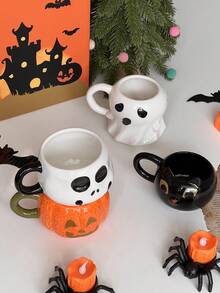 1/4 件创意万圣节陶瓷马克杯套装 - 鬼魂、南瓜、蝙蝠和猪图案咖啡杯 - 非常适合早餐牛奶和万圣节礼物 - 附赠精美礼盒