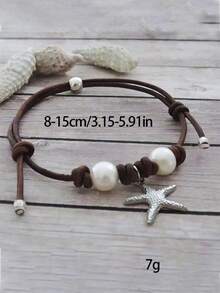 1 件情人节经典波西米亚风皮绳多色海星手链，情侣海滩、派对、日常服装配饰礼物 - 褐色 - 查看 4