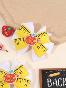 2 件装返校季女孩蝴蝶结发夹可爱校园风格蝴蝶结发夹罗缎丝带发夹时尚发饰