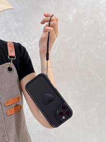 1 pieza Funda de teléfono con forma de corazón negro + 1 pieza Cordón de silicona negra, compatible con iPhone 11, 12, 13, 14, 15, 16 Pro Max, S25 Ultra, S24 Plus, A53