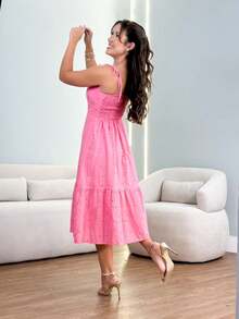 MIDI DRESS WITH TIES ON THE STRAPS IN LAISE - Rosa - View 2