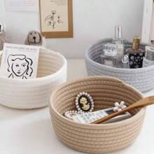 Panier de rangement de bureau tressé de style INS, boîte de rangement artisanale, cadeau créatif de forme ronde