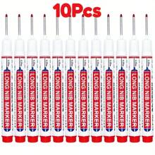 10pcs Multi-Surface Deep Hole Marker Pens, Waterproof, No Bleed, Long Nib, Red, Black, Blue, Green Oil Ink Markers For Woodworking, Construction, DIY Crafts, Plastic Material, No Electricity Needed School Supplies,Back To School